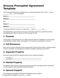 Free Prenuptial Agreement Template for the State of Arizona