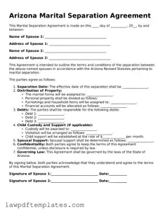 Free Marital Separation Agreement Template for the State of Arizona