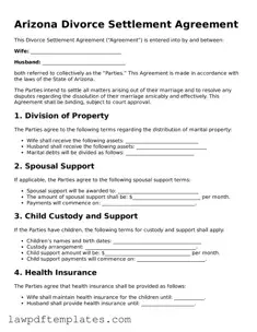 Free Divorce Settlement Agreement Template for the State of Arizona