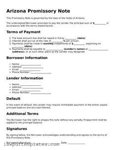 Free Promissory Note Template for the State of Arizona