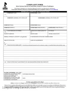 Fillable Bbb Complaint Template
