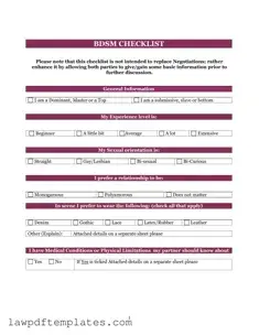 Fillable Bdsm Checklist Template