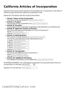 Free Articles of Incorporation Template for the State of California
