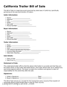 Free Trailer Bill of Sale Template for the State of California