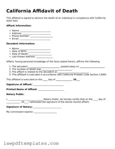 Free Affidavit of Death Template for the State of California