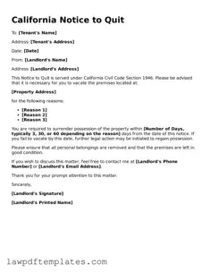 Free Notice to Quit Template for the State of California