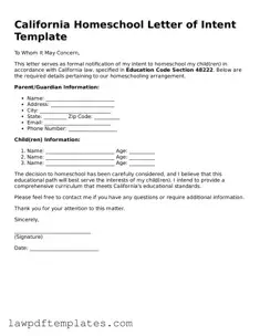 Free Homeschool Letter of Intent Template for the State of California