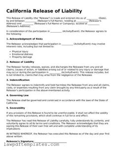 Free Release of Liability Template for the State of California