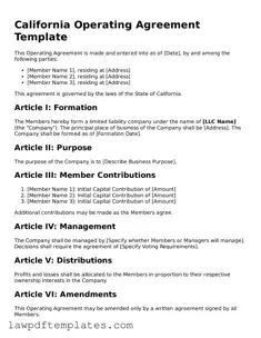 Free Operating Agreement Template for the State of California