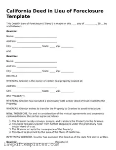 Free Deed in Lieu of Foreclosure Template for the State of California