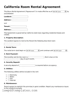 Free Room Rental Agreement Template for the State of California
