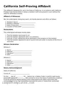 Free Self-Proving Affidavit Template for the State of California
