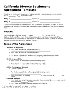 Free Divorce Settlement Agreement Template for the State of California