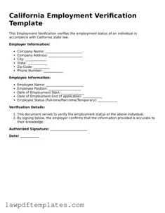 Free Employment Verification Template for the State of California