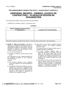 Fillable Cg 20 10 07 04 Liability Endorsement Template