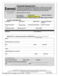 Fillable Everest University Transcript Template