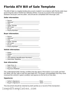 Free ATV Bill of Sale Template for the State of Florida