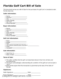 Free Golf Cart Bill of Sale Template for the State of Florida