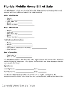 Free Mobile Home Bill of Sale Template for the State of Florida