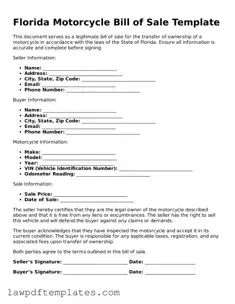 Free Motorcycle Bill of Sale Template for the State of Florida