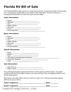 Free RV Bill of Sale Template for the State of Florida