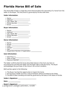 Free Horse Bill of Sale Template for the State of Florida