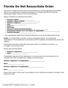 Free Do Not Resuscitate Order Template for the State of Florida
