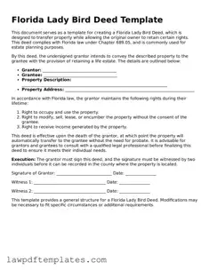 Free Lady Bird Deed Template for the State of Florida