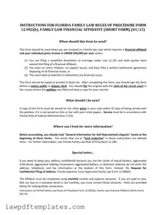 Fillable Florida Financial Affidavit Short 12.902(b) Template