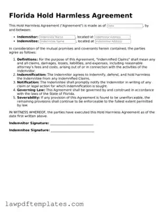 Free Hold Harmless Agreement Template for the State of Florida