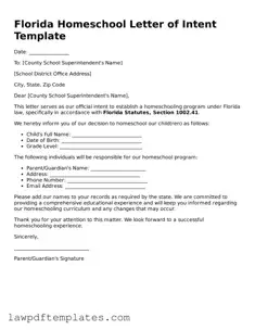 Free Homeschool Letter of Intent Template for the State of Florida