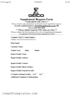 Fillable Geico Supplement Request Template