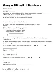 Free Affidavit of Residency Template for the State of Georgia
