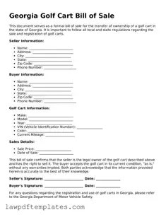 Free Golf Cart Bill of Sale Template for the State of Georgia