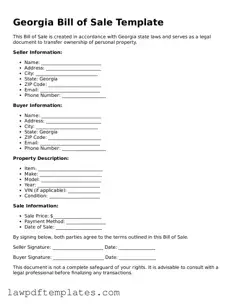 Free Bill of Sale Template for the State of Georgia