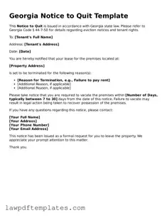 Free Notice to Quit Template for the State of Georgia