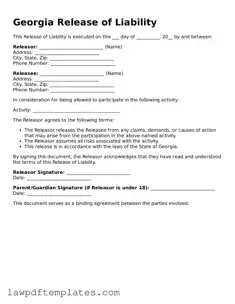 Free Release of Liability Template for the State of Georgia