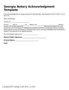 Free Notary Acknowledgement Template for the State of Georgia
