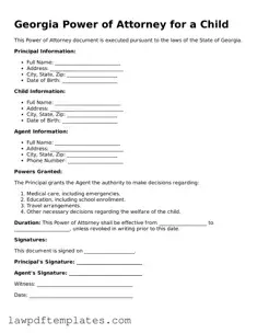 Free Power of Attorney for a Child Template for the State of Georgia