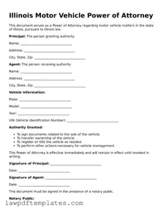 Free Motor Vehicle Power of Attorney Template for the State of Illinois