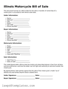 Free Motorcycle Bill of Sale Template for the State of Illinois