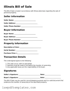 Free Bill of Sale Template for the State of Illinois