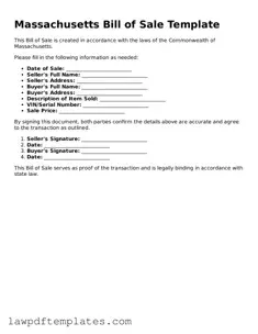 Free Bill of Sale Template for the State of Massachusetts