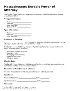 Free Durable Power of Attorney Template for the State of Massachusetts