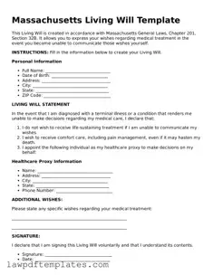 Free Living Will Template for the State of Massachusetts