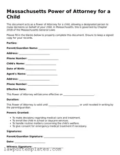 Free Power of Attorney for a Child Template for the State of Massachusetts