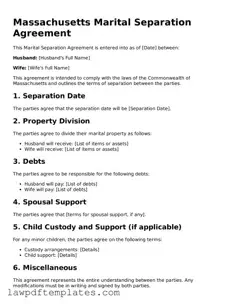 Free Marital Separation Agreement Template for the State of Massachusetts