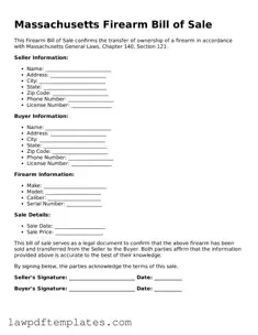 Free Firearm Bill of Sale Template for the State of Massachusetts