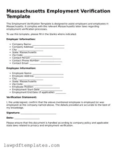 Free Employment Verification Template for the State of Massachusetts