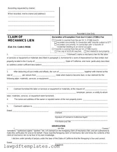 Fillable Mechanics Lien California Template
